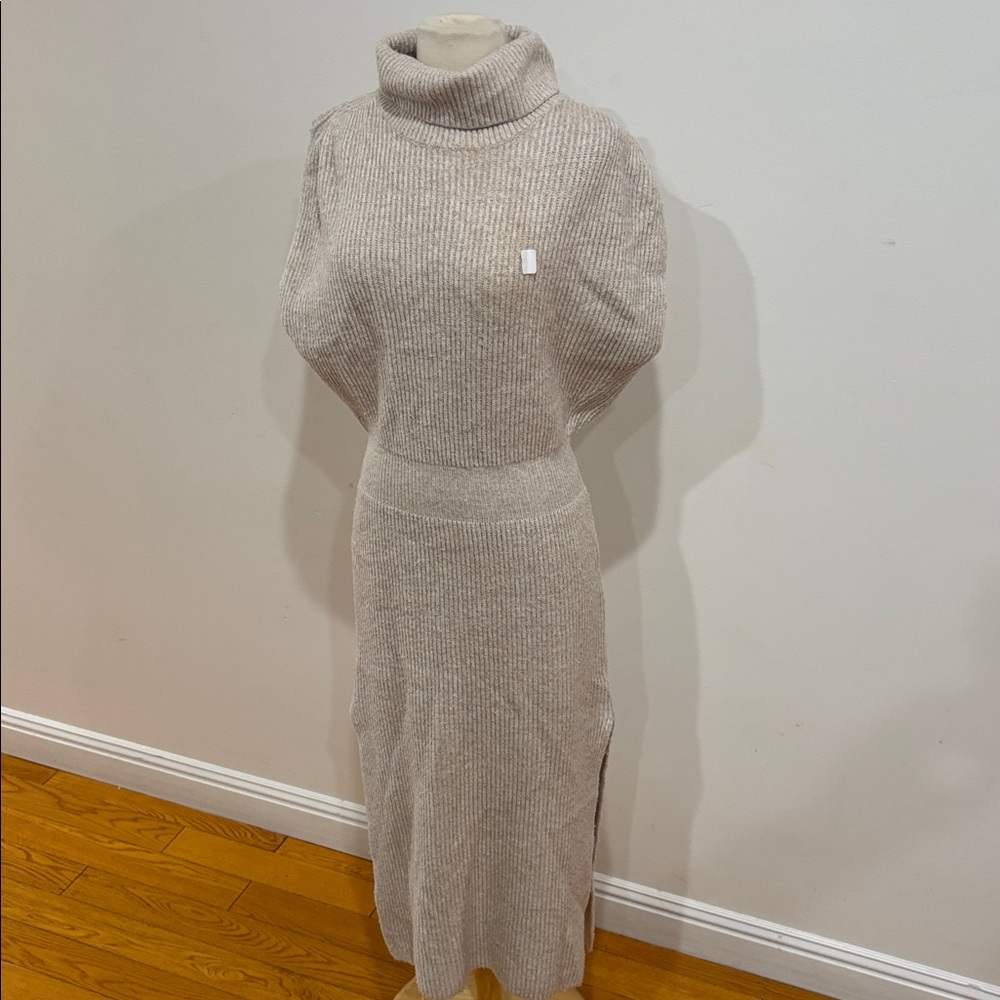 Splendid Blush Cream Knit Sleeveless Turtleneck Midi Dress - Picture 8 of 15
